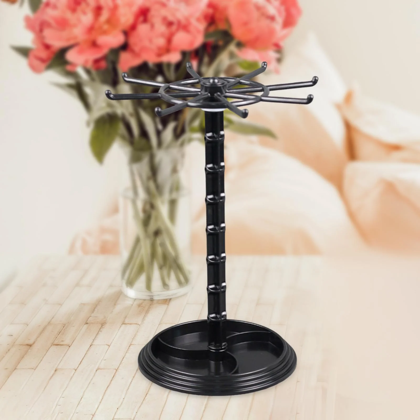 Jewelry Organizer Hanging Rack Rotating Jewelry Display Stand Necklace Holder Jewelry Hanger for Scrunchie Dresser Shows Countertop Bathroom Tall Black