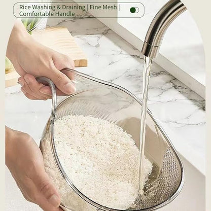 Rice Washer Strainer, 9x5 Inch BPA-Free Plastic with Fine Holes & Ergonomic Handle, Multifunctional Fruit & Vegetable Washing Bowl, Compact, Lightweight, for Efficient Draining & Rinsing