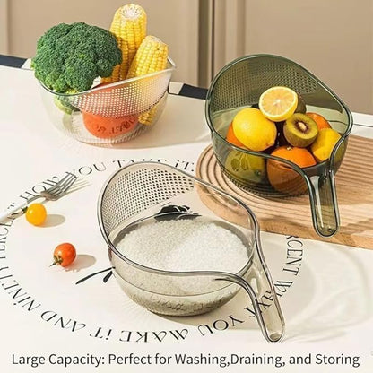 Rice Washer Strainer, 9x5 Inch BPA-Free Plastic with Fine Holes & Ergonomic Handle, Multifunctional Fruit & Vegetable Washing Bowl, Compact, Lightweight, for Efficient Draining & Rinsing