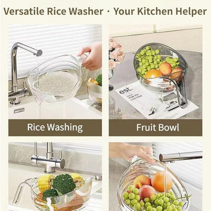 Rice Washer Strainer, 9x5 Inch BPA-Free Plastic with Fine Holes & Ergonomic Handle, Multifunctional Fruit & Vegetable Washing Bowl, Compact, Lightweight, for Efficient Draining & Rinsing