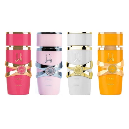 Lattafa Yara 4-Piece Gift Set - 3.4 Fl Oz Each, Musk Fragrance, Tropical & Fruity Scents, Perfect for Gifting