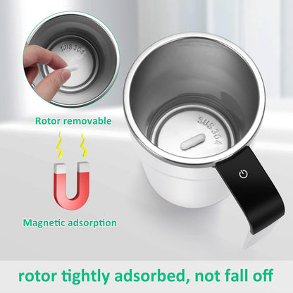 Self Stirring WHITE Mug, Auto Magnetic Coffee Mug with LED Display Temperature, Rechargeable Automatic Stirring Cup, 12oz Self Mixing Cup with Lid To Stir Coffee Mixed Milk at Desk Use