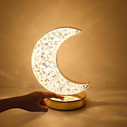 Ramadan Crystal Table Lamp, Moon Shape Night Light, Touch LED Nightstand Desk Lamp for Home Bedroom Living Room Decorations