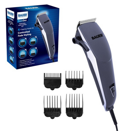 Bauer Hair Clipper Set – Corded Trimmer with 4 Combs, Scissors & Gel