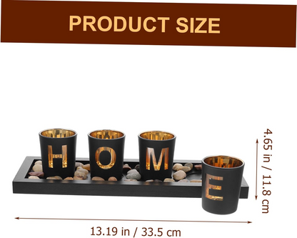 Yardenfun Wooden Tray Candlestick Set – Letter “HOME” Decor for Tabletop & Terrarium