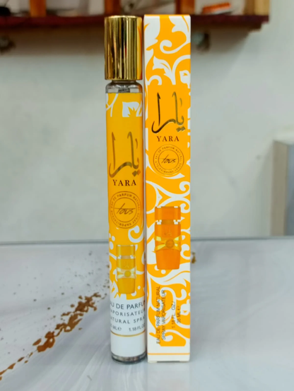 Lattafa Yara Moi Perfume Stick Spray Yellow 35ml Long Lasting Portable with Pheromones for Men & Women Musk Fragrance | Orchid Heliotrope Tangerine Gourmand Vanilla Musk Sandalwood