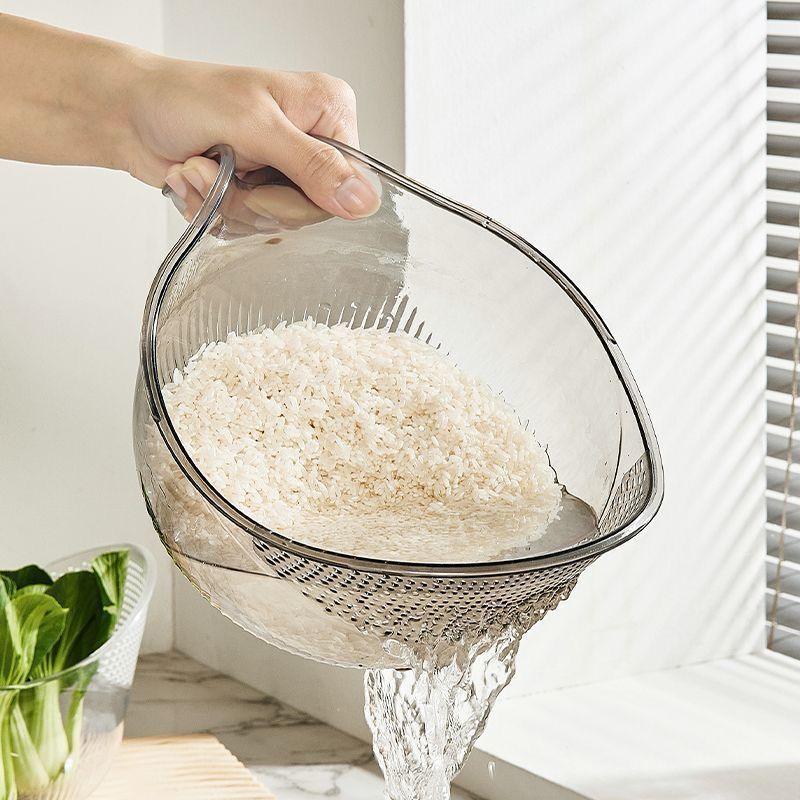 Rice Washer Strainer, 9x5 Inch BPA-Free Plastic with Fine Holes & Ergonomic Handle, Multifunctional Fruit & Vegetable Washing Bowl, Compact, Lightweight, for Efficient Draining & Rinsing