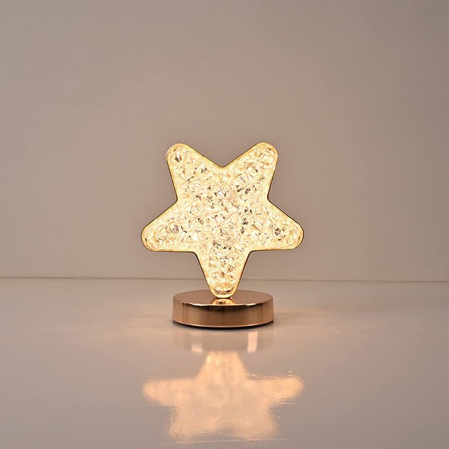 Ramadan Decorations, luxurious crystal table lamp with a star-shaped acrylic lampshade and chrome metal base. Its vivid design creates an elegant ambiance, perfect for home, bedroom, or office decor.