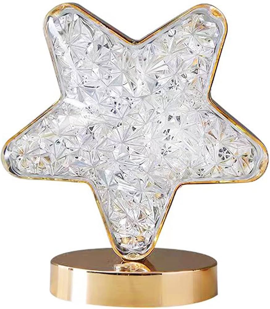 Ramadan Decorations, luxurious crystal table lamp with a star-shaped acrylic lampshade and chrome metal base. Its vivid design creates an elegant ambiance, perfect for home, bedroom, or office decor.