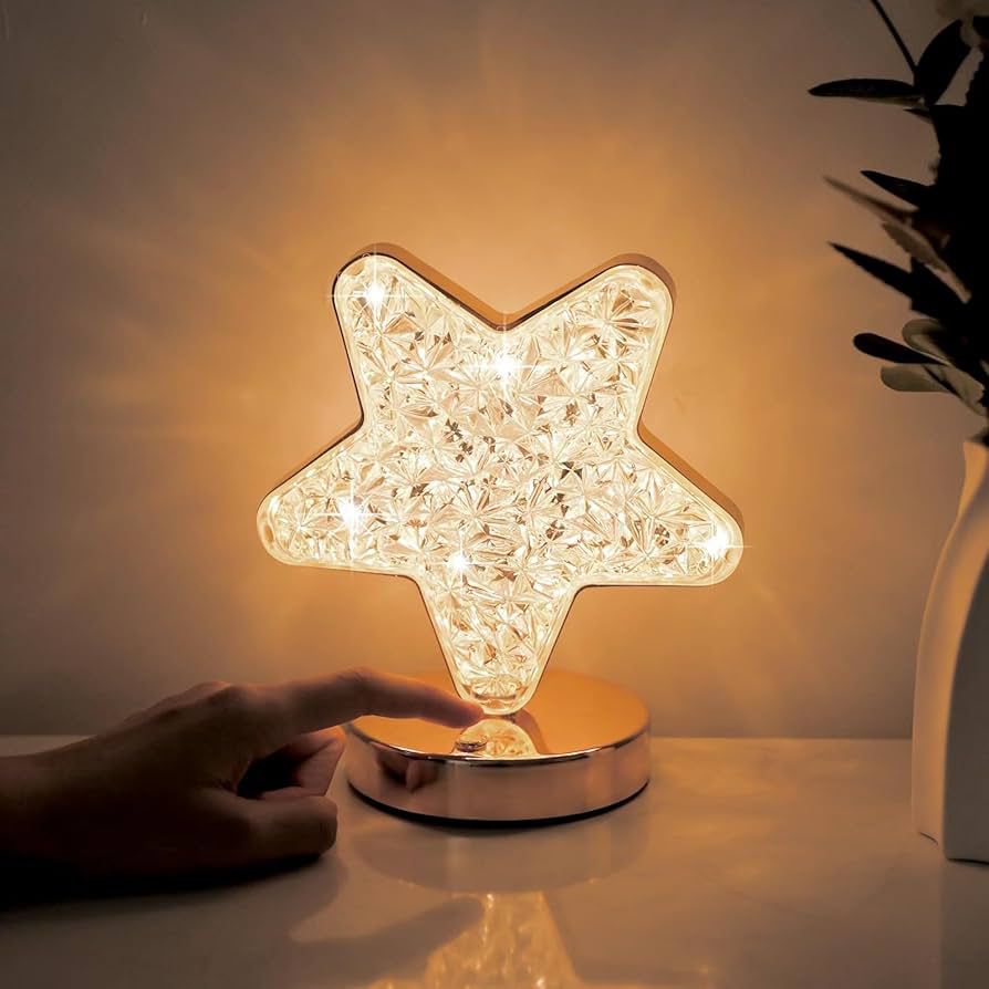 Ramadan Decorations, luxurious crystal table lamp with a star-shaped acrylic lampshade and chrome metal base. Its vivid design creates an elegant ambiance, perfect for home, bedroom, or office decor.