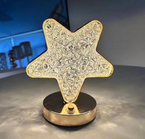 Ramadan Decorations, luxurious crystal table lamp with a star-shaped acrylic lampshade and chrome metal base. Its vivid design creates an elegant ambiance, perfect for home, bedroom, or office decor.