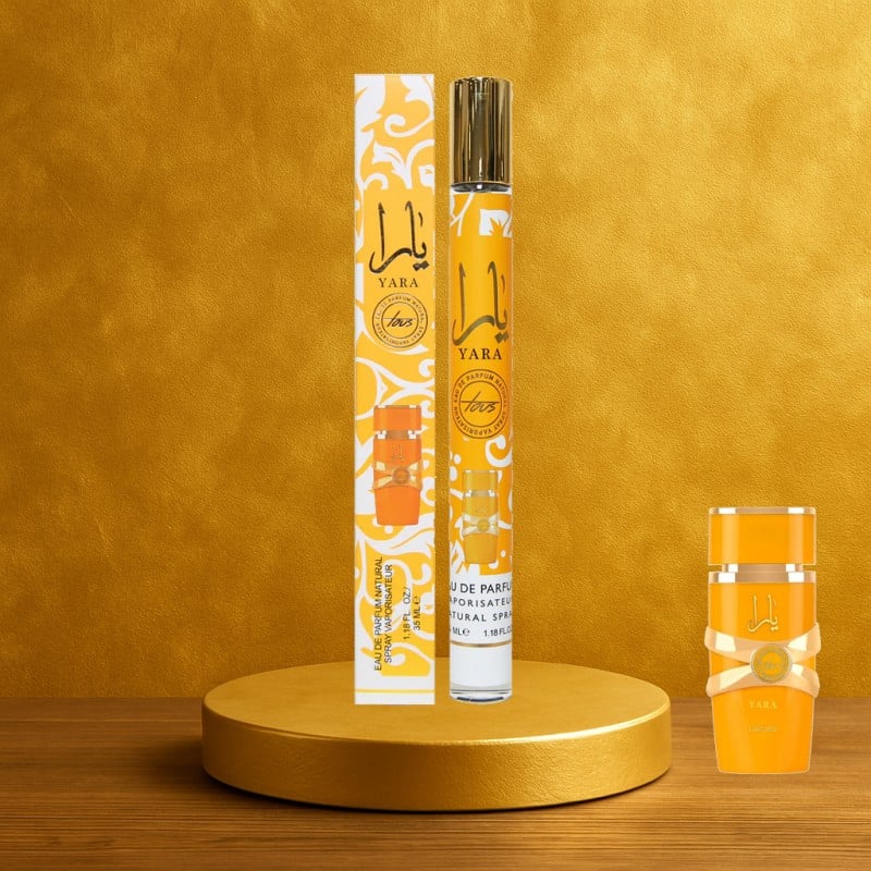 Lattafa Yara Moi Perfume Stick Spray Yellow 35ml Long Lasting Portable with Pheromones for Men & Women Musk Fragrance | Orchid Heliotrope Tangerine Gourmand Vanilla Musk Sandalwood