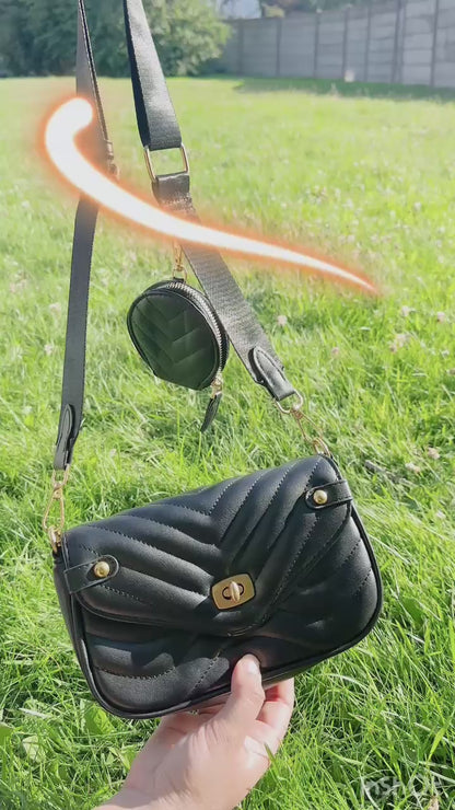 Modern Leather Crossbody Bag with Gold Chain & Mini Coin Pouch