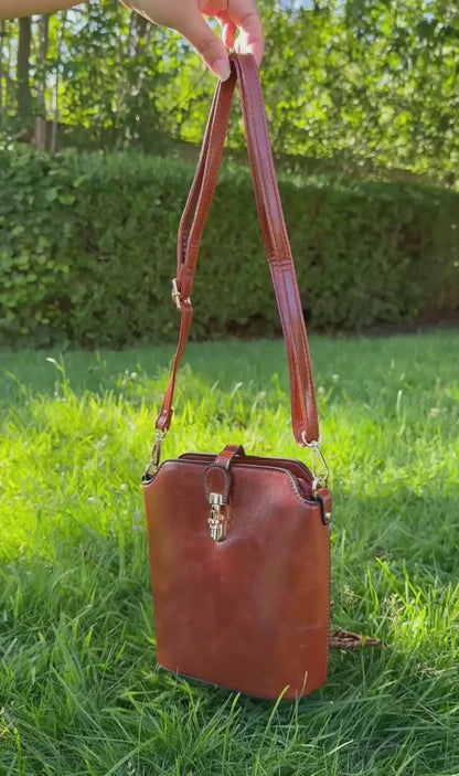 Women's PU Leather Bucket Bag with Gold Hardware & Crossbody Strap